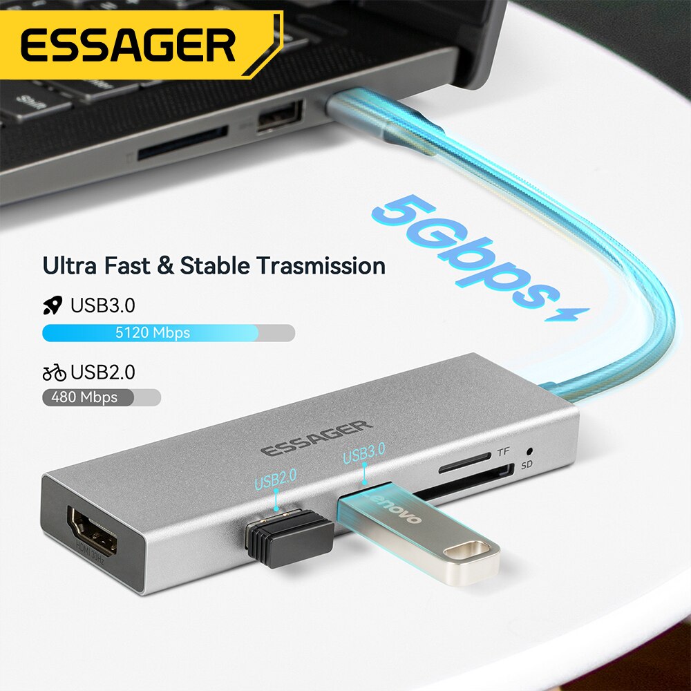 Essager 5 in 1 USB C HUB HDMI- - Usb Hub Type C 评论和价格