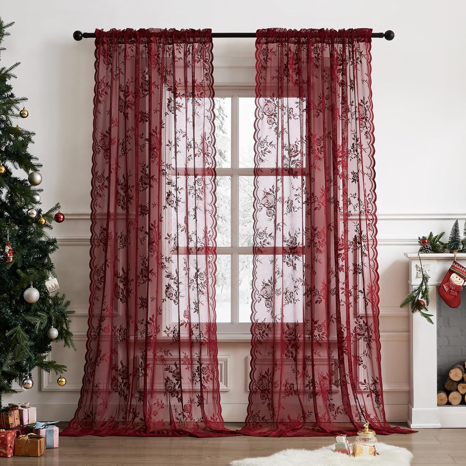 1 PC Burgundy Lace Curtains 45 - Tablet Accessories Aesthetic 评论和价格