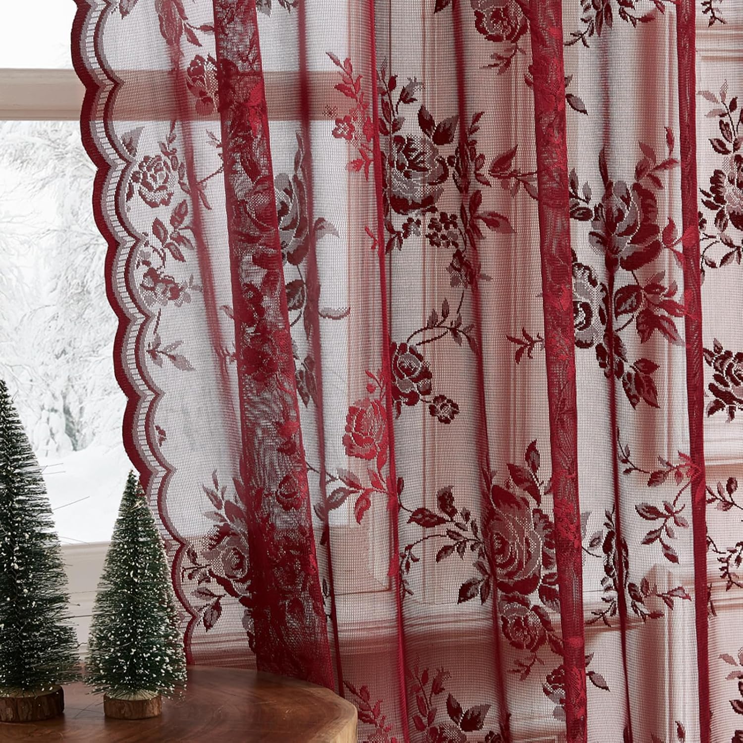1 PC Burgundy Lace Curtains 45 - Tablet Accessories Aesthetic 评论和价格