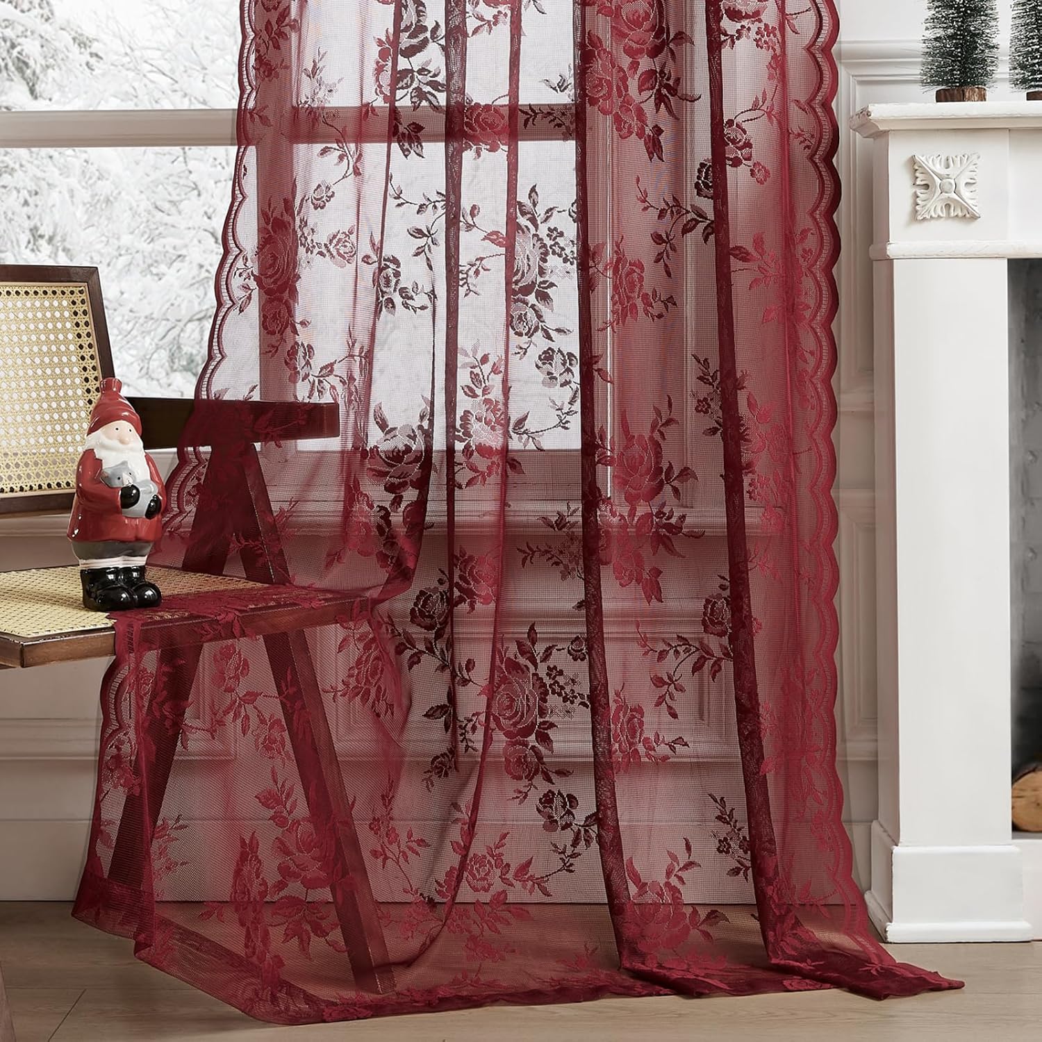 1 PC Burgundy Lace Curtains 45 - Tablet Accessories Aesthetic 评论和价格